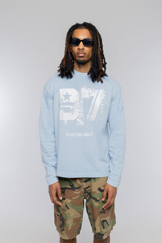 PLAYERS ONLY WASHED SKY BLUE DISTRESSED 97 JERSEY LONG SLEEVE — Small — Side View