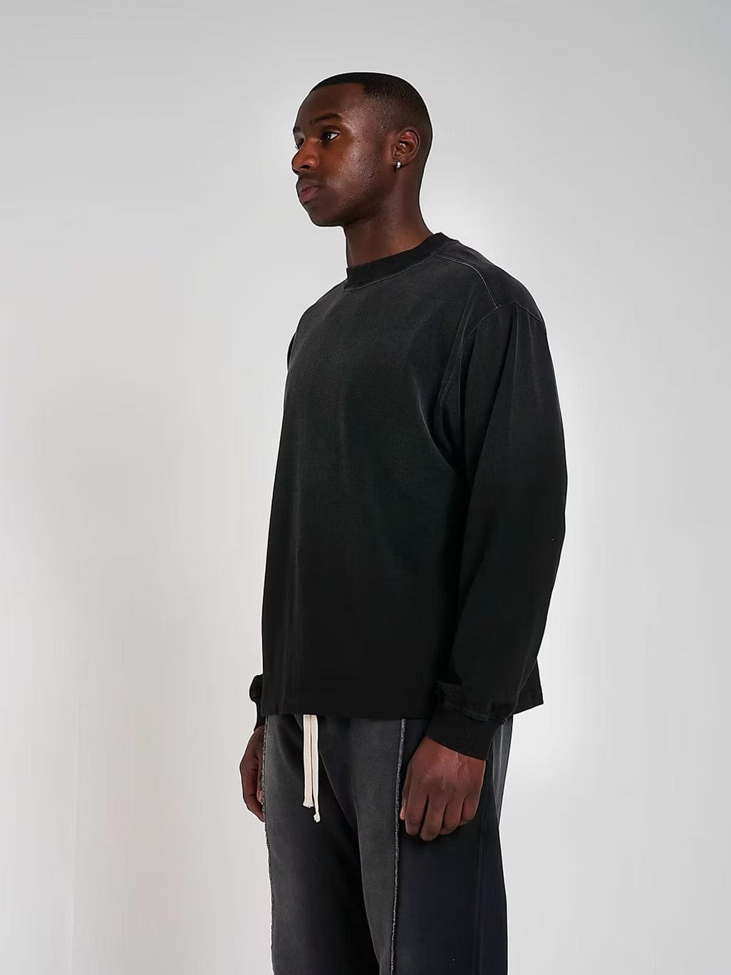 KAIZEN MARKET BLANK HEAVYWEIGHT FADE OUT LONGSLEEVE TEE BLACK — XS — Back View