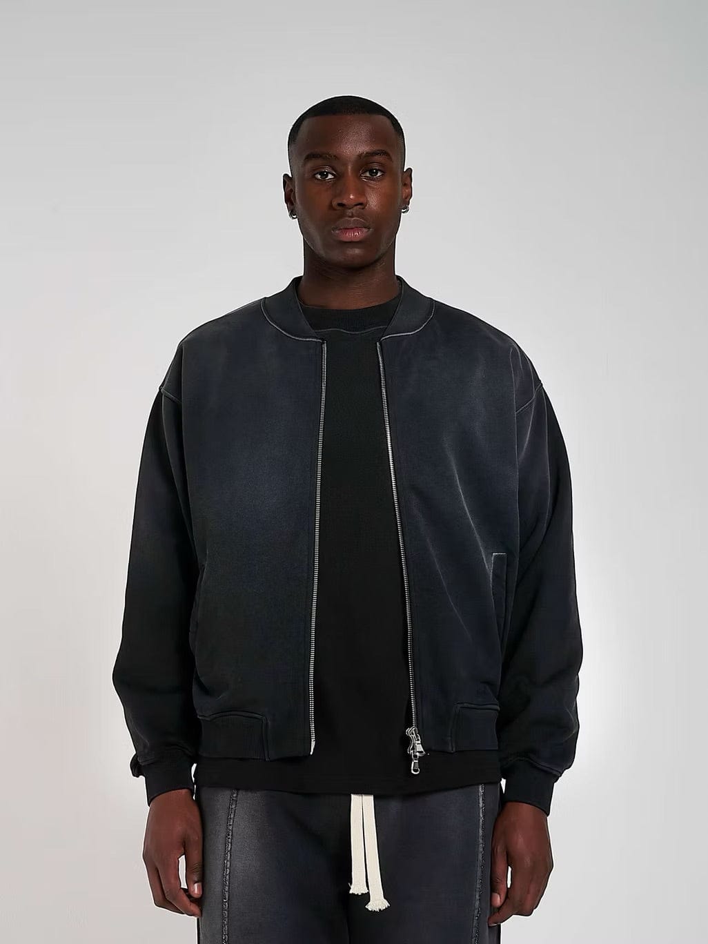 KAIZEN MARKET BLANK HEAVYWEIGHT FADE OUT BOMBER JACKET BLACK — XS — Back View
