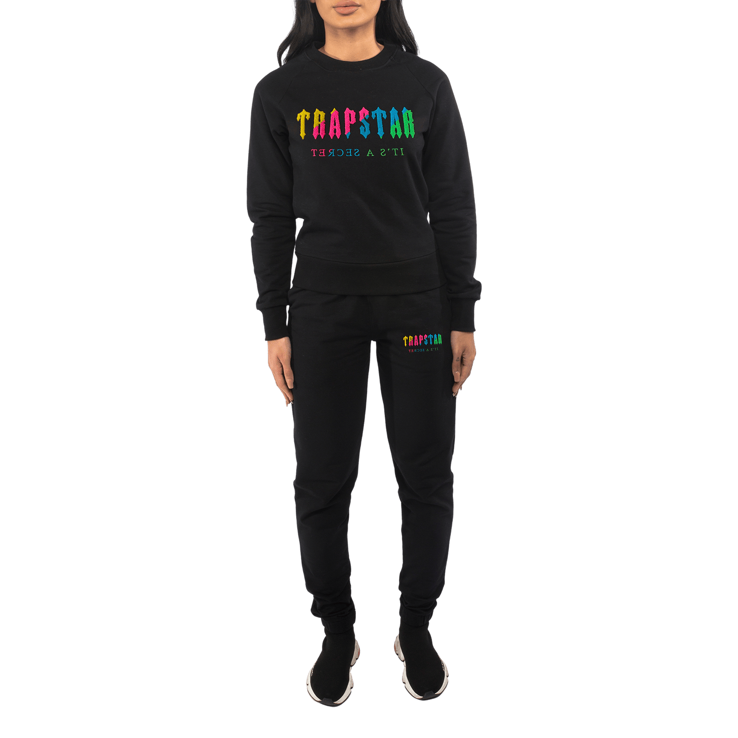 Trapstar Wmns Chenille Crewneck Tracksuit-Candy Flavours Edition Black — XXS — Front View