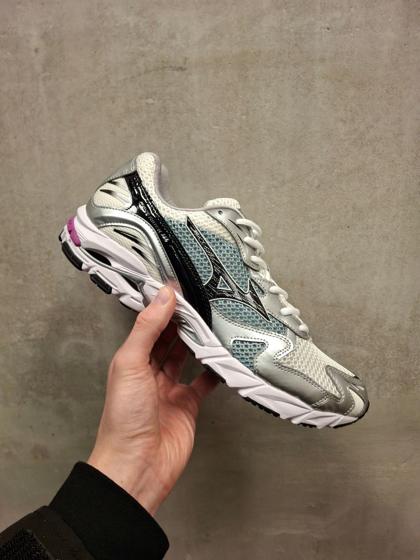 Mizuno Wave Rider 10 Sport 'Snow White Black Slate' — UK 4 | EU 36.5 | US 5 — Lifestyle View