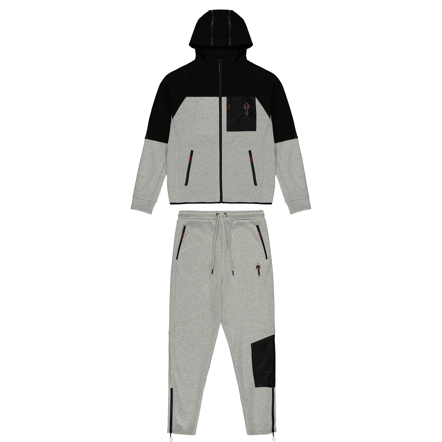 Trapstar Irongate T Fleece Zip Tracksuit - Grey/Red — XXS — Front View
