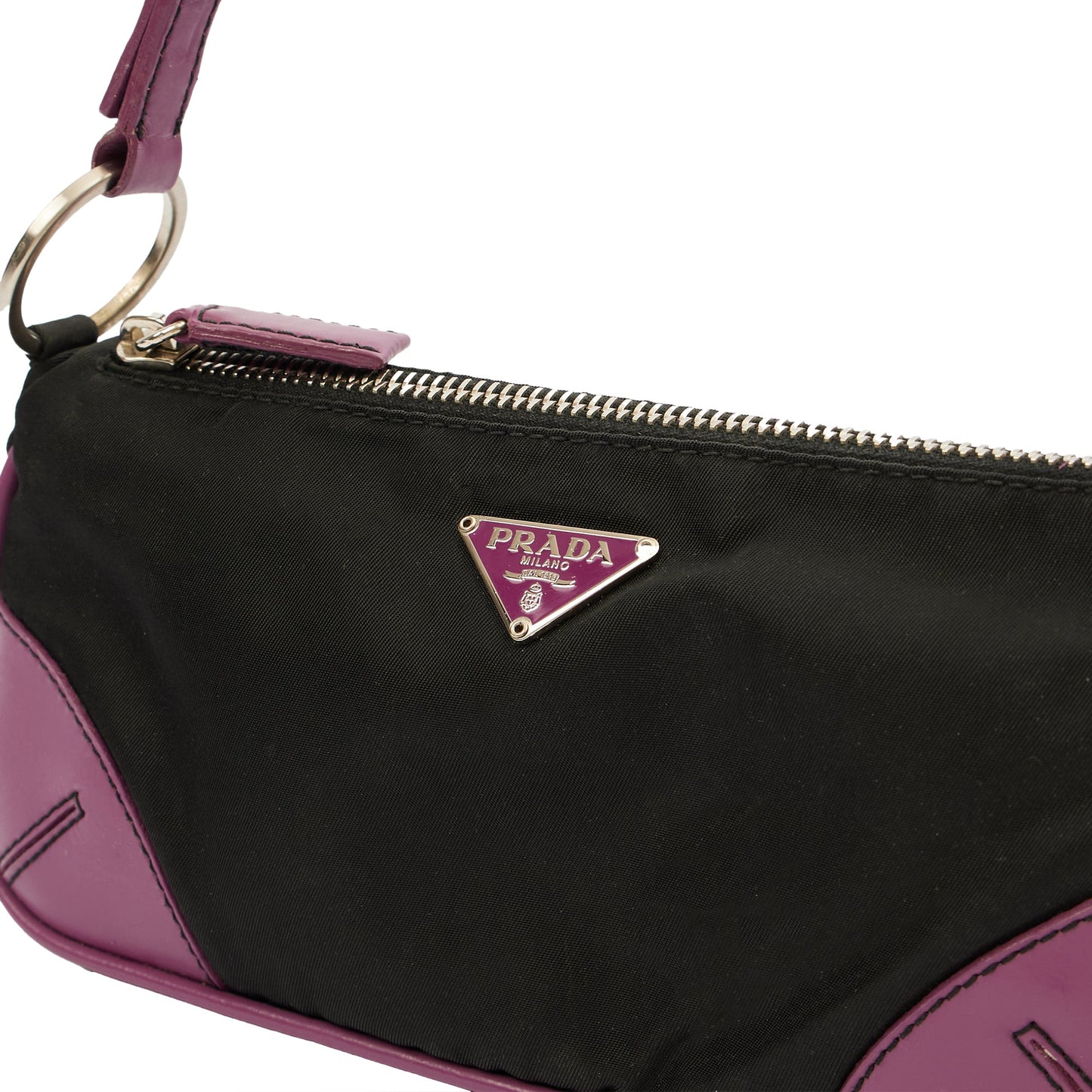 Prada Mini Bag Nylon Pochette in Black, Denim — Lifestyle View
