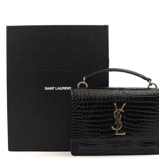 Saint Laurent Cross Body Sunset - Small in Black, Exotic Effect Leather — Side View