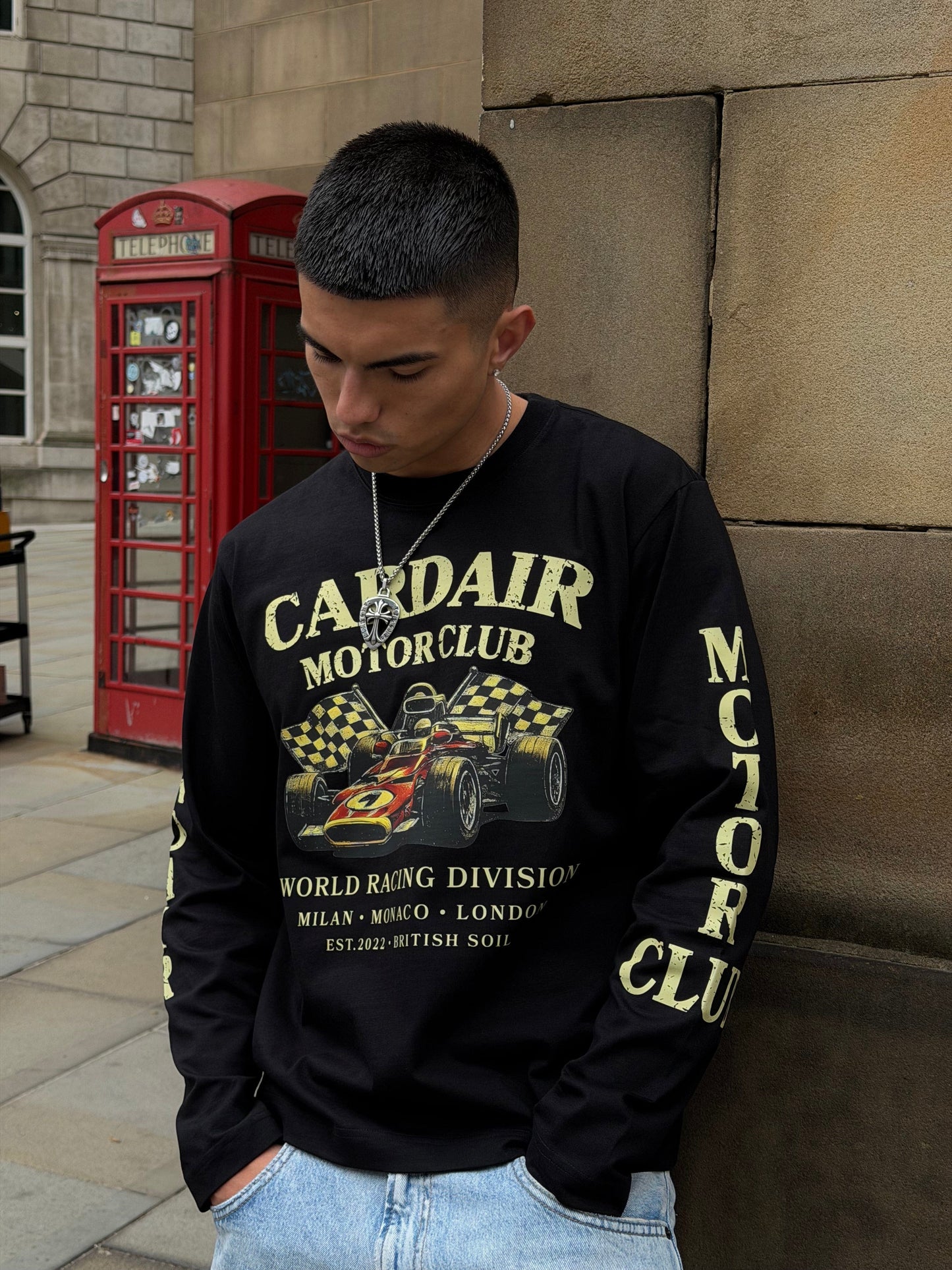 Cardair Motor Club Long Sleeve T Shirt - Black — S — Back View
