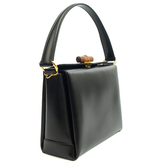 Gucci Top Handle Vintage Bamboo in Black, Leather — Side View