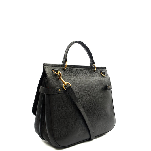 Mulberry Top Handle Amberley Satchel in Black, Calfskin Leather — Side View