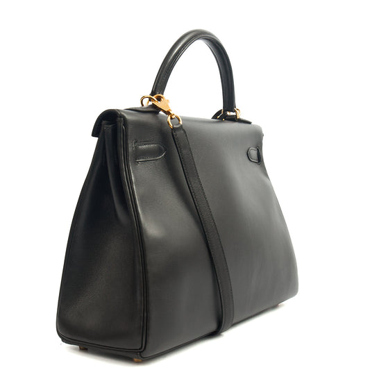 Hermes Kelly 32 in Black, Swift Leather — Side View