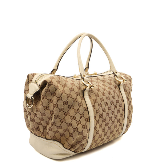 Gucci Shoulder Bag Tote in Brown, GG Supreme Canvas — Side View