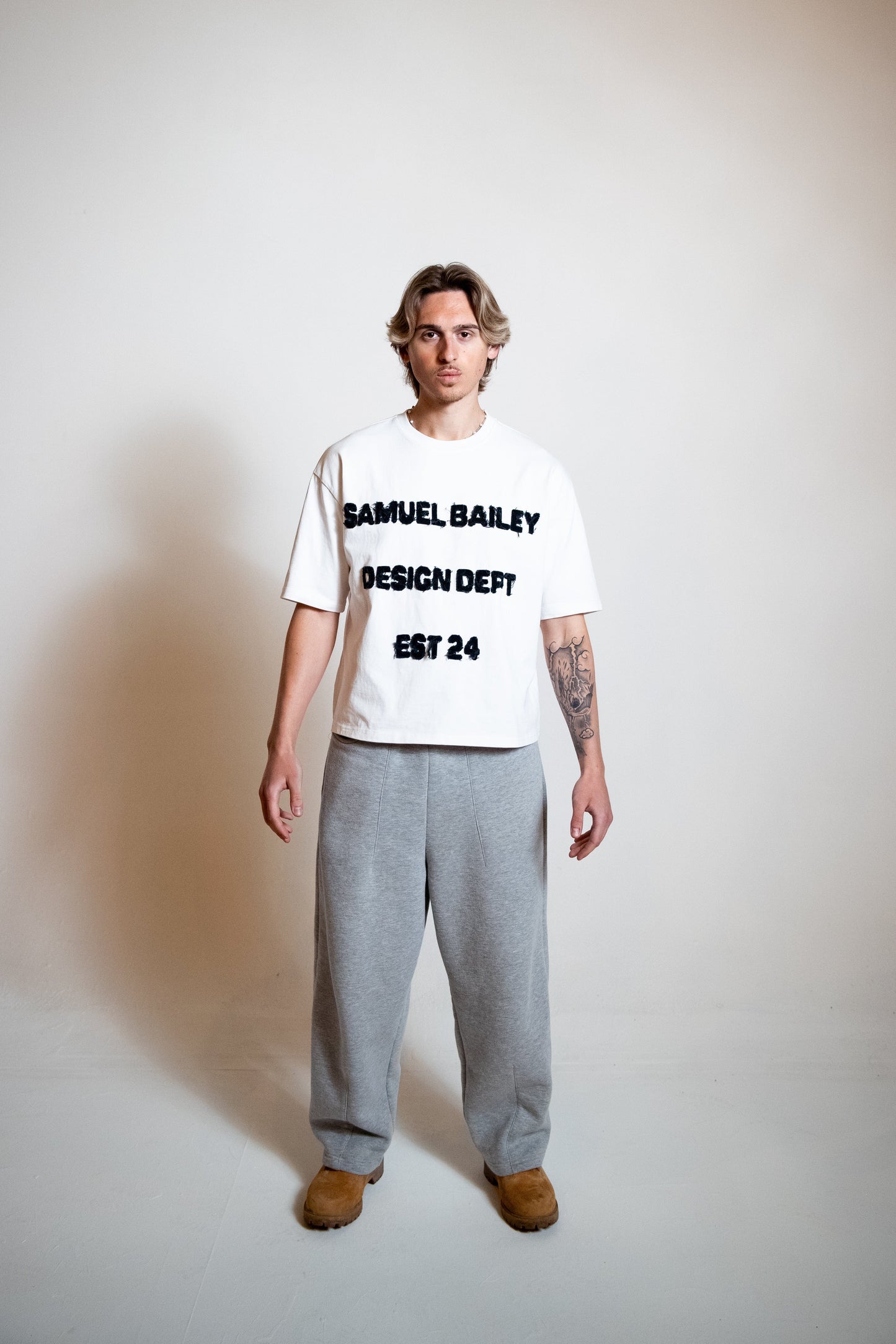 Samuel Bailey White Design Dept Tee — S — Top View