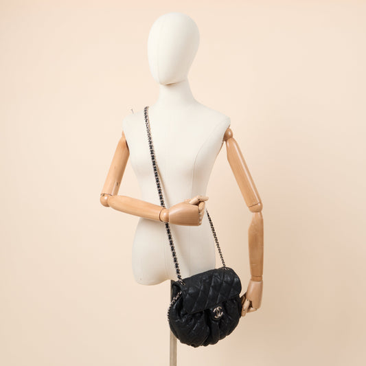 Chanel Shoulder Bag Chain Around Flap in Black, Calfskin Leather — Side View