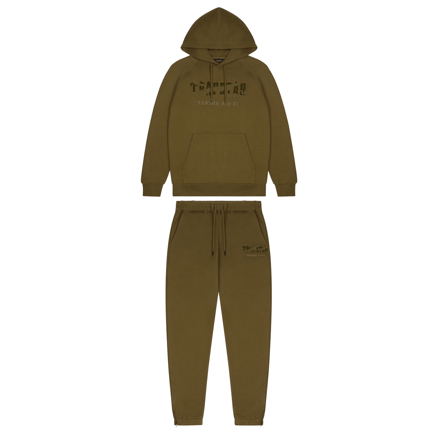 Trapstar Chenille Decoded Hooded Tracksuit-Olive Camo Military Edition — XXS — Front View