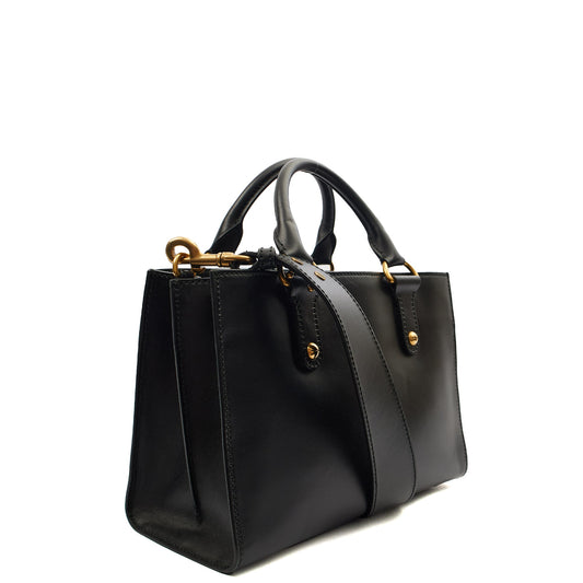 Christian Dior Tote D-Bee Shopping Bag in Black, Leather — Side View