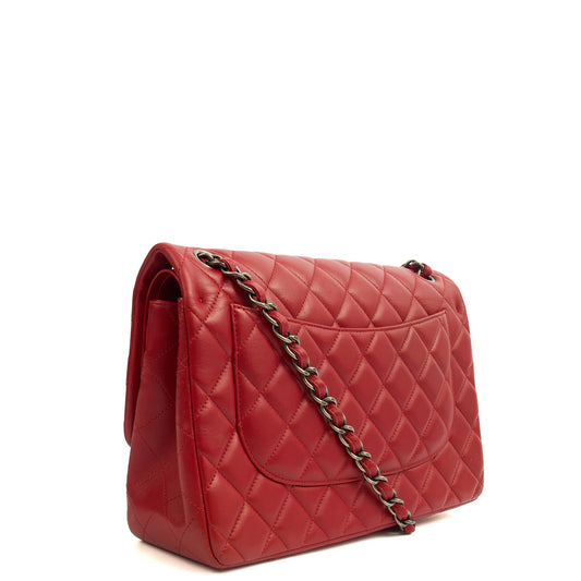 Chanel Shoulder Bag Classic Double Flap - Large in Red, Lambskin Leather — Side View