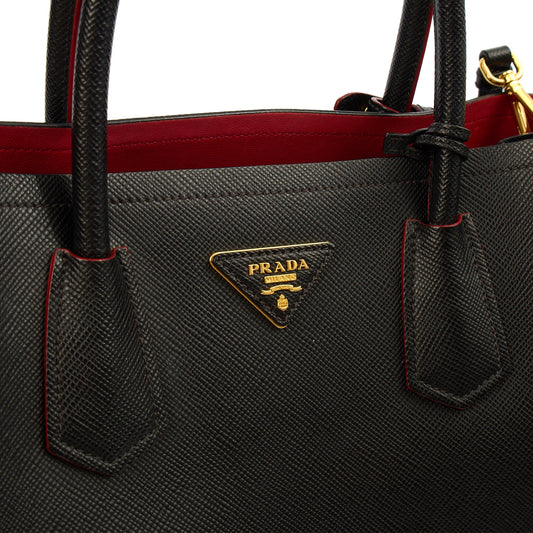 Prada Tote Double Tote - Medium in Black, Saffiano Leather — Side View