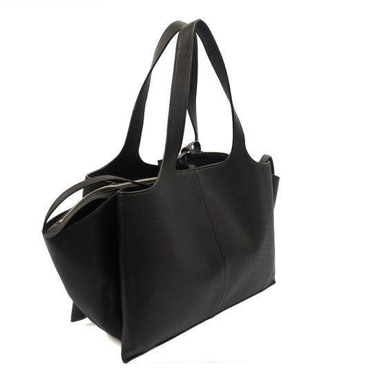 Celine Top Handle Trifold in Black, Leather — Side View