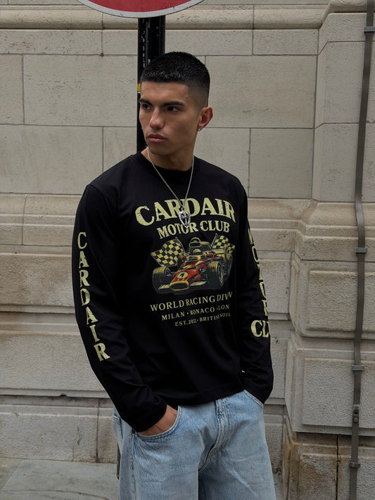 Cardair Motor Club Long Sleeve T Shirt - Black — S — Side View