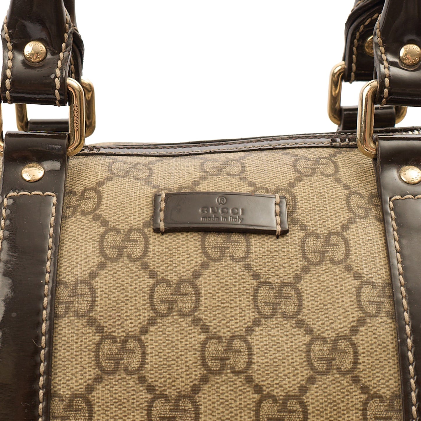 Gucci Top Handle Boston in GG Supreme, Leather — Lifestyle View