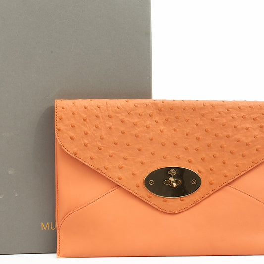 Mulberry Clutch Pouch in Coral Orange, Calfskin Leather — Side View
