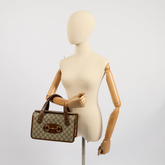 Gucci Top Handle Horsebit 1955 Tote in GG Supreme, Leather — Side View