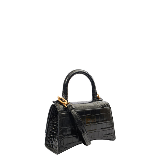 Balenciaga Mini Bag Hourglass XS in Black, Exotic Effect Leather — Side View