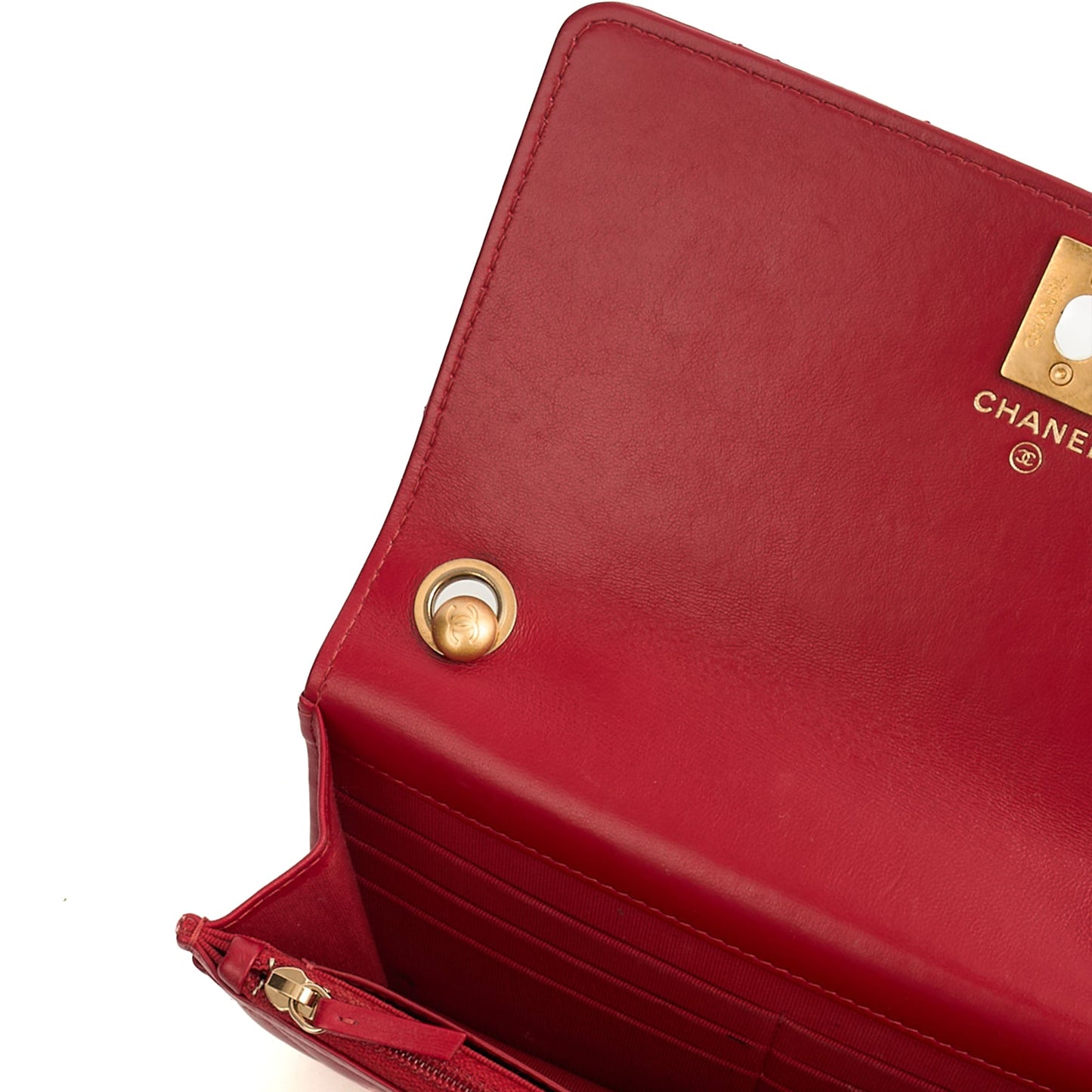Chanel Cross Body Pearl Crush Wallet on Chain in Red, Lambskin Leather — Alternate View 12