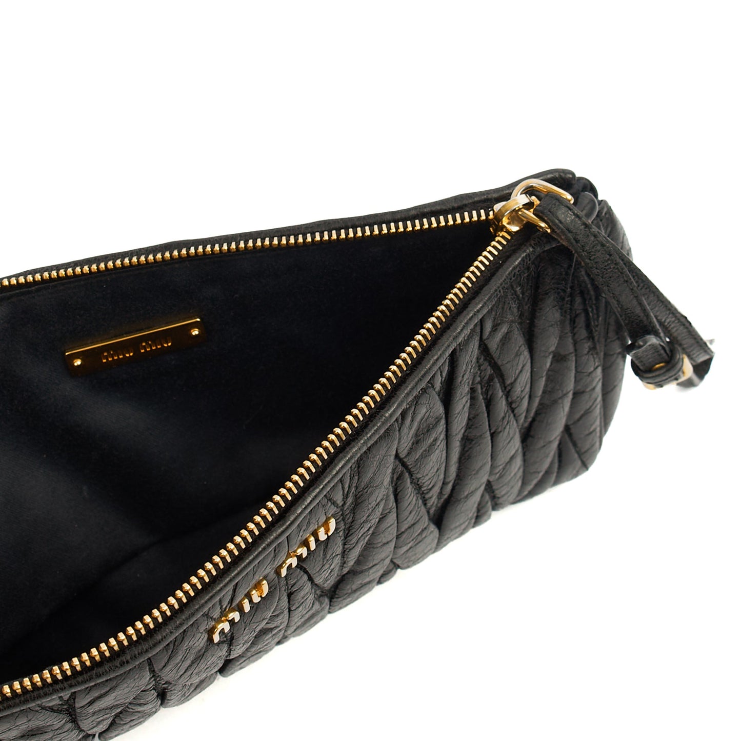 Miu Miu Clutch Matelasse Clutch in Black, Exotic Effect Leather — Lifestyle View