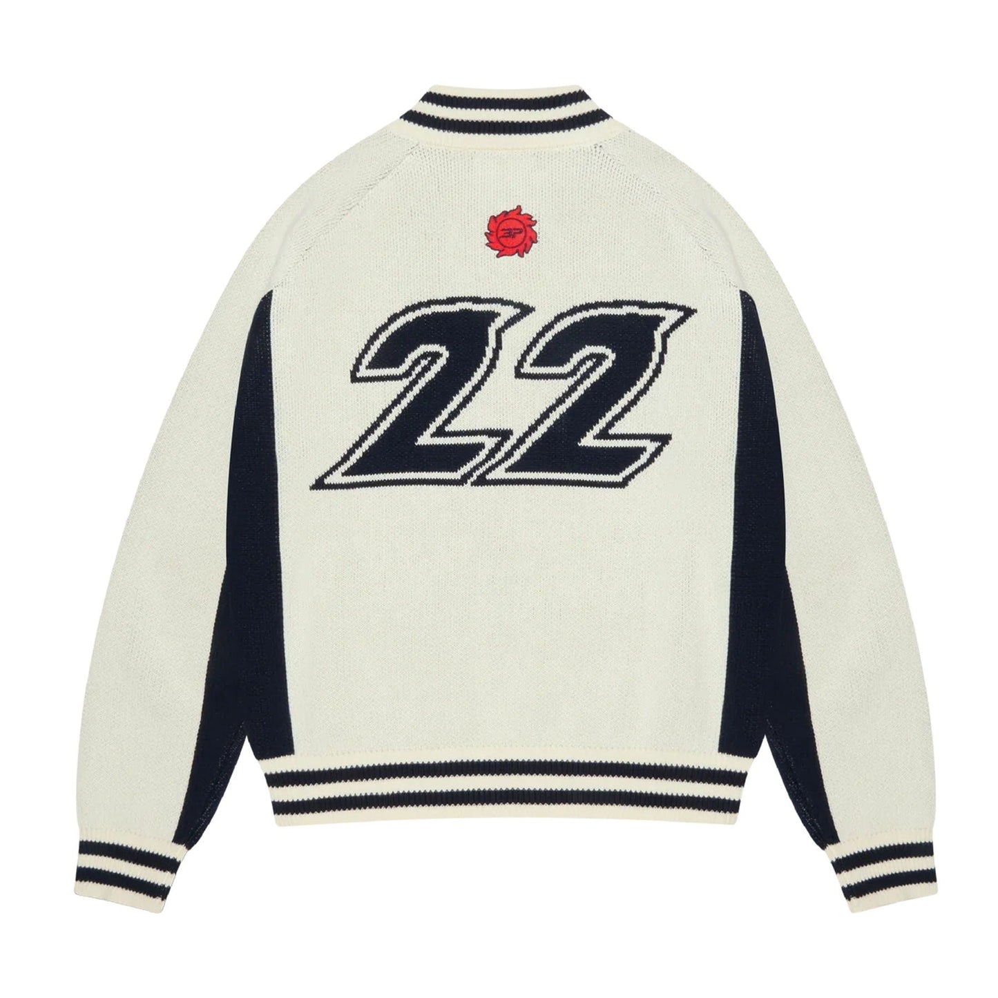 Broken Planet Racer Knit Zip Up 'White Navy' — XXS — Side View