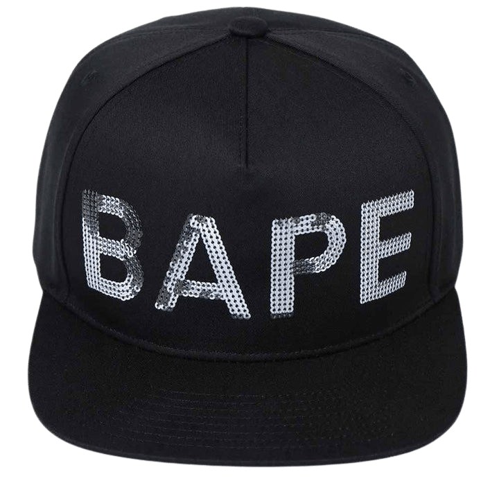 Bape Sequin Snap Back Cap Black — Front View