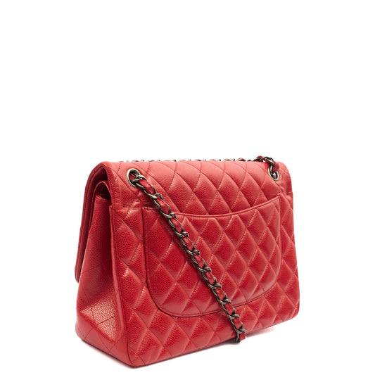 Chanel Shoulder Bag Classic Double Flap - Large in Red, Caviar Leather — Side View