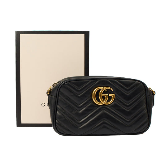Gucci Cross Body Marmont Shoulder Bag - Small in Black, Leather — Side View