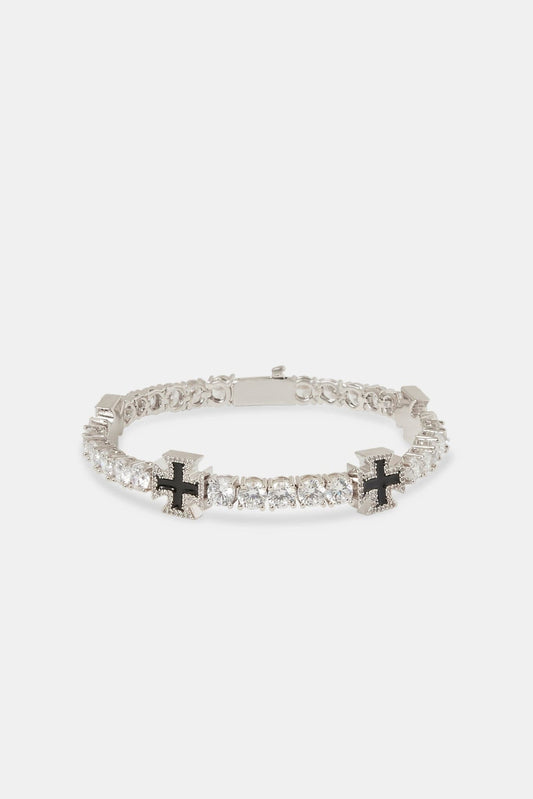 Cernucci Black Cross Motif Tennis Bracelet - 5mm — 7" — Side View
