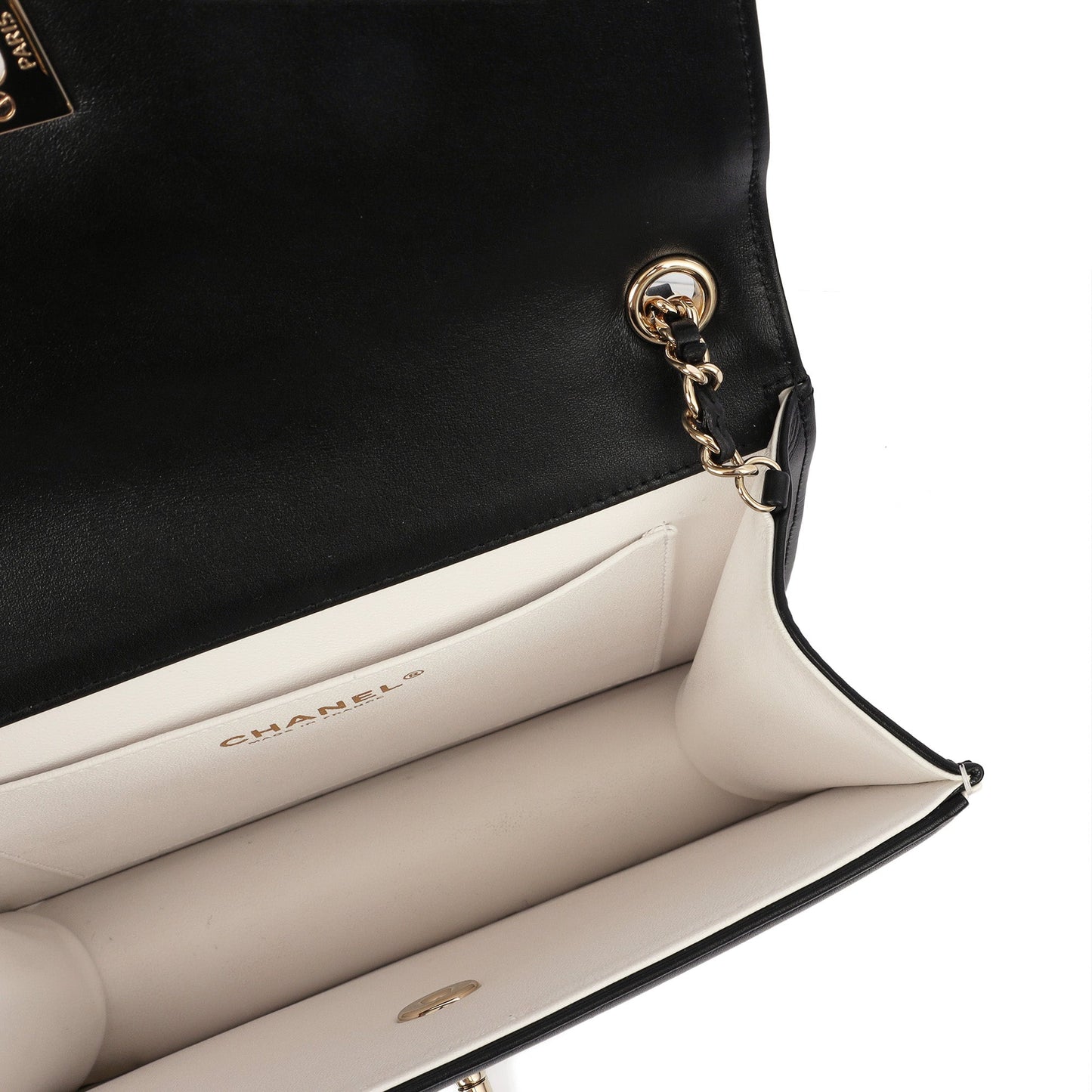 Chanel Shoulder Bag Flap Bag in Black, Calfskin Leather — Alternate View 27