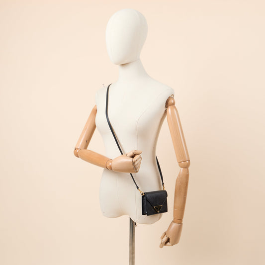 Prada Cross Body Saffiano Crossbody - Mini in Black, Calfskin — Side View