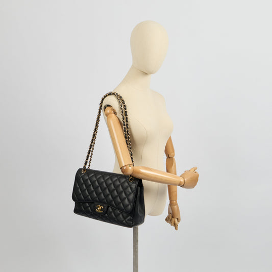 Chanel Shoulder Bag Classic Double Flap - Large in Black, Caviar Leather — Side View