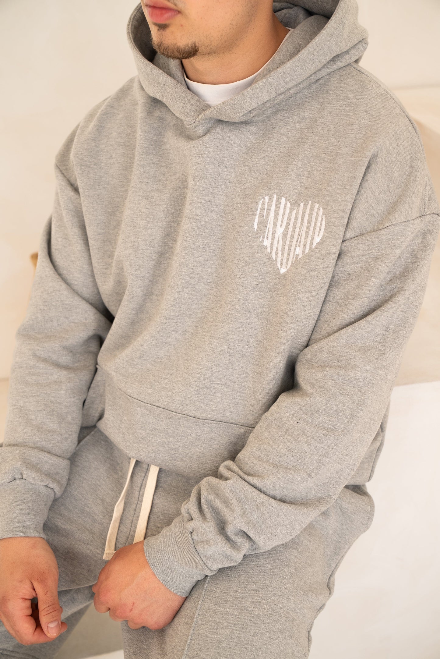 Cardair Embroidered Heart Hoodie - Grey — XS — Top View