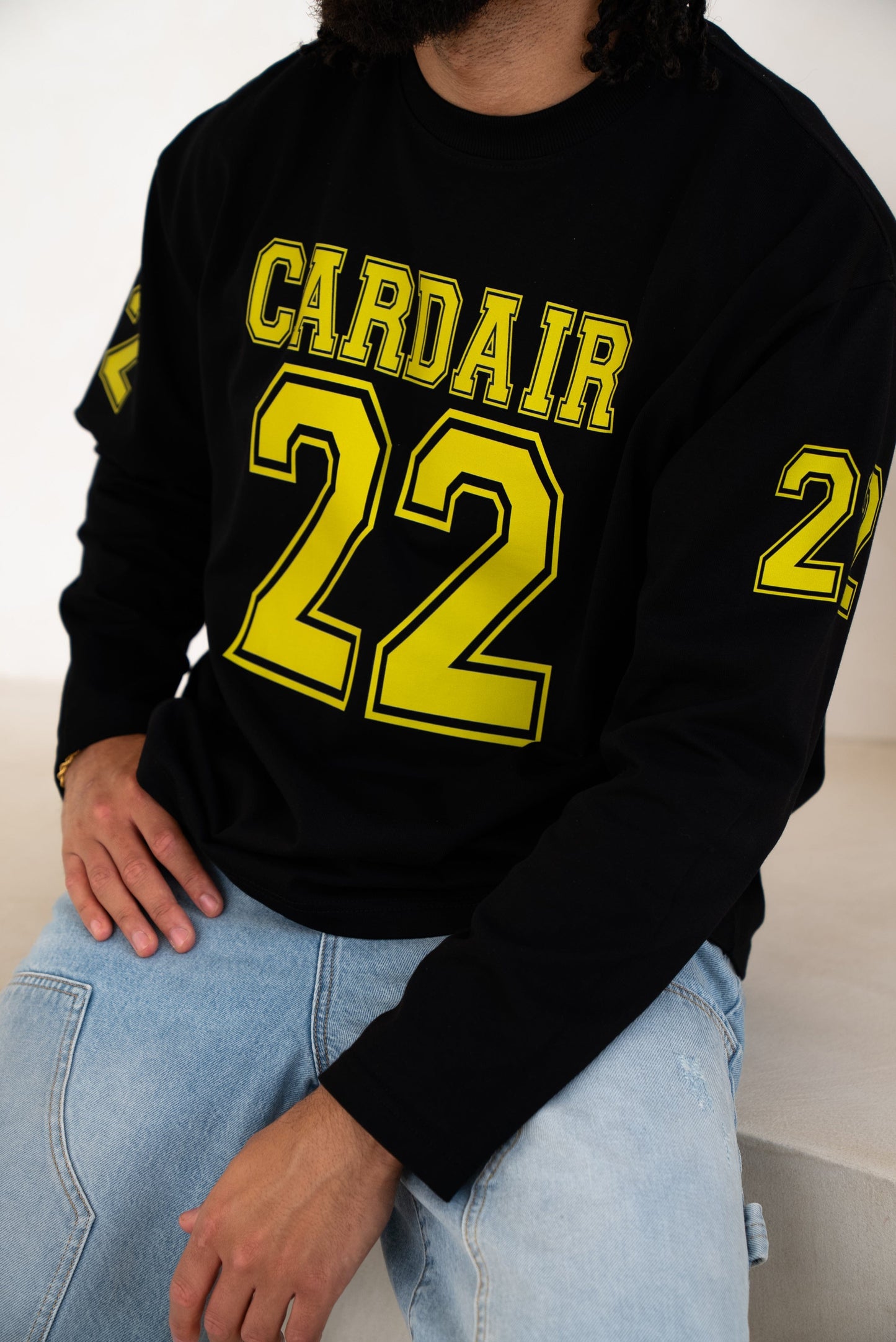 Cardair Varsity Long Sleeve T Shirt - Black — S — Top View