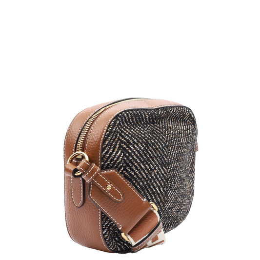 Stella McCartney Cross Body Logo Crossbody in Brown, Fabric — Side View