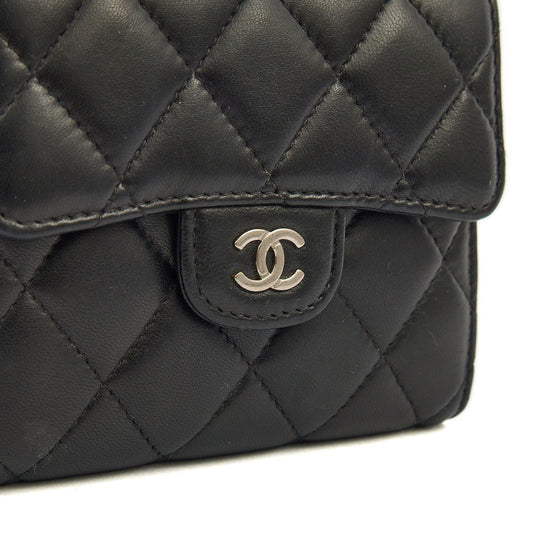 Chanel Wallet Flap Wallet in Black, Lambskin Leather — Side View