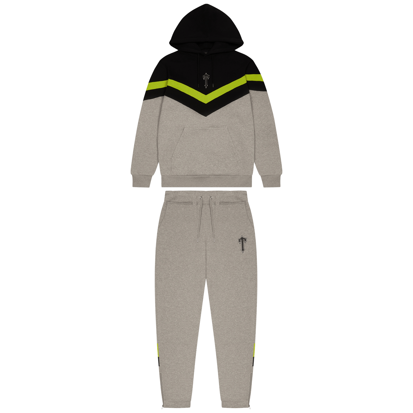 Trapstar V Stripe Hoodie Tracksuit-Grey/Lime/Black — XXS — Front View