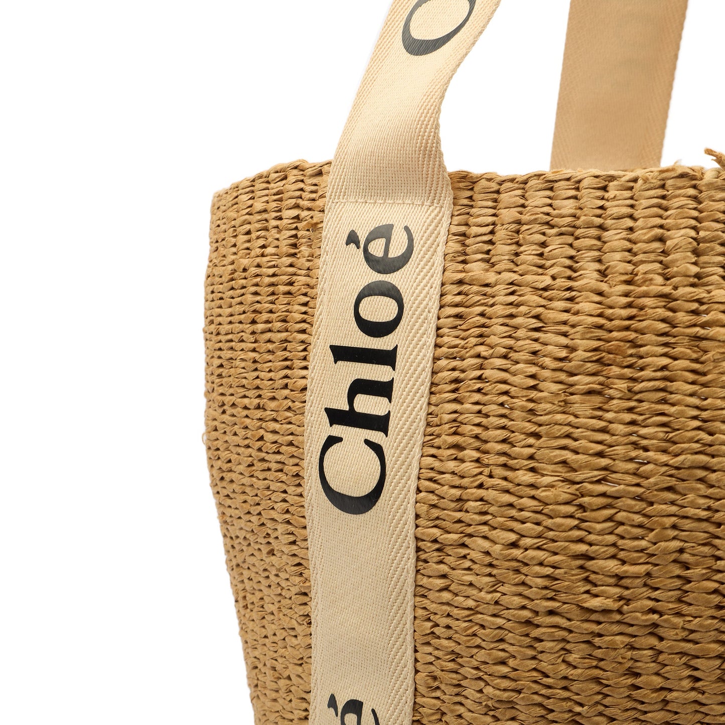 Chloe Tote Woody Basket in Neutral, Raffia — Lifestyle View