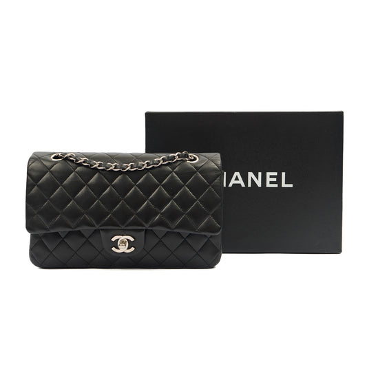 Chanel Shoulder Bag Classic Double Flap - Medium in Black, Lambskin Leather — Side View