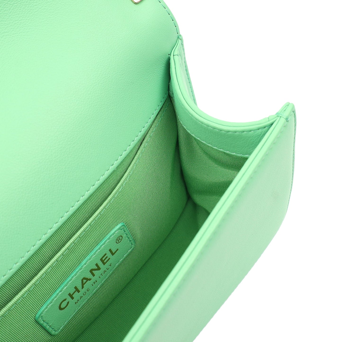Chanel Shoulder Bag Boy - Small in Green, Calfskin Leather — Alternate View 30