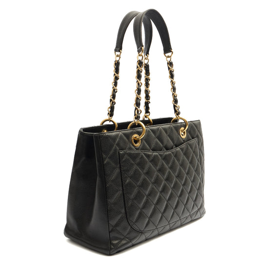 Chanel Tote Grand Shopping Tote in Black, Leather — Side View