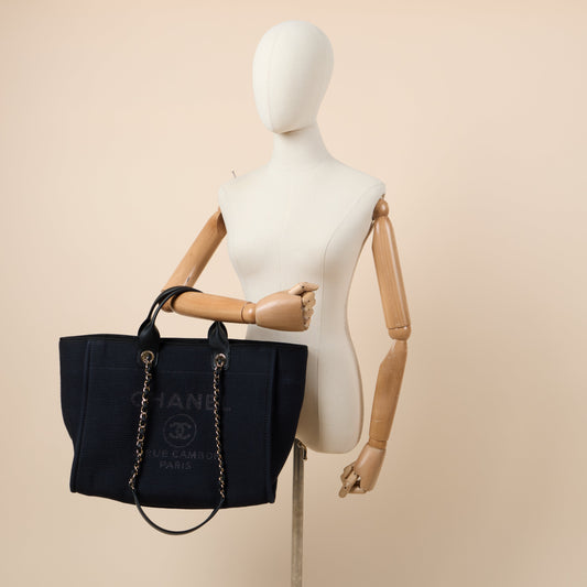 Chanel Tote Deauville Tote in Black, Canvas — Side View