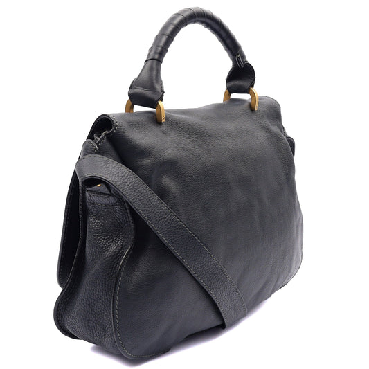 Chloe Tote Marcie Satchel in Blue, Calfskin Leather — Side View