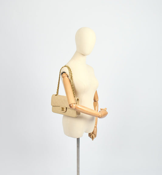 Chanel Shoulder Bag Classic Double Flap - Small in Neutral, Lambskin Leather — Side View