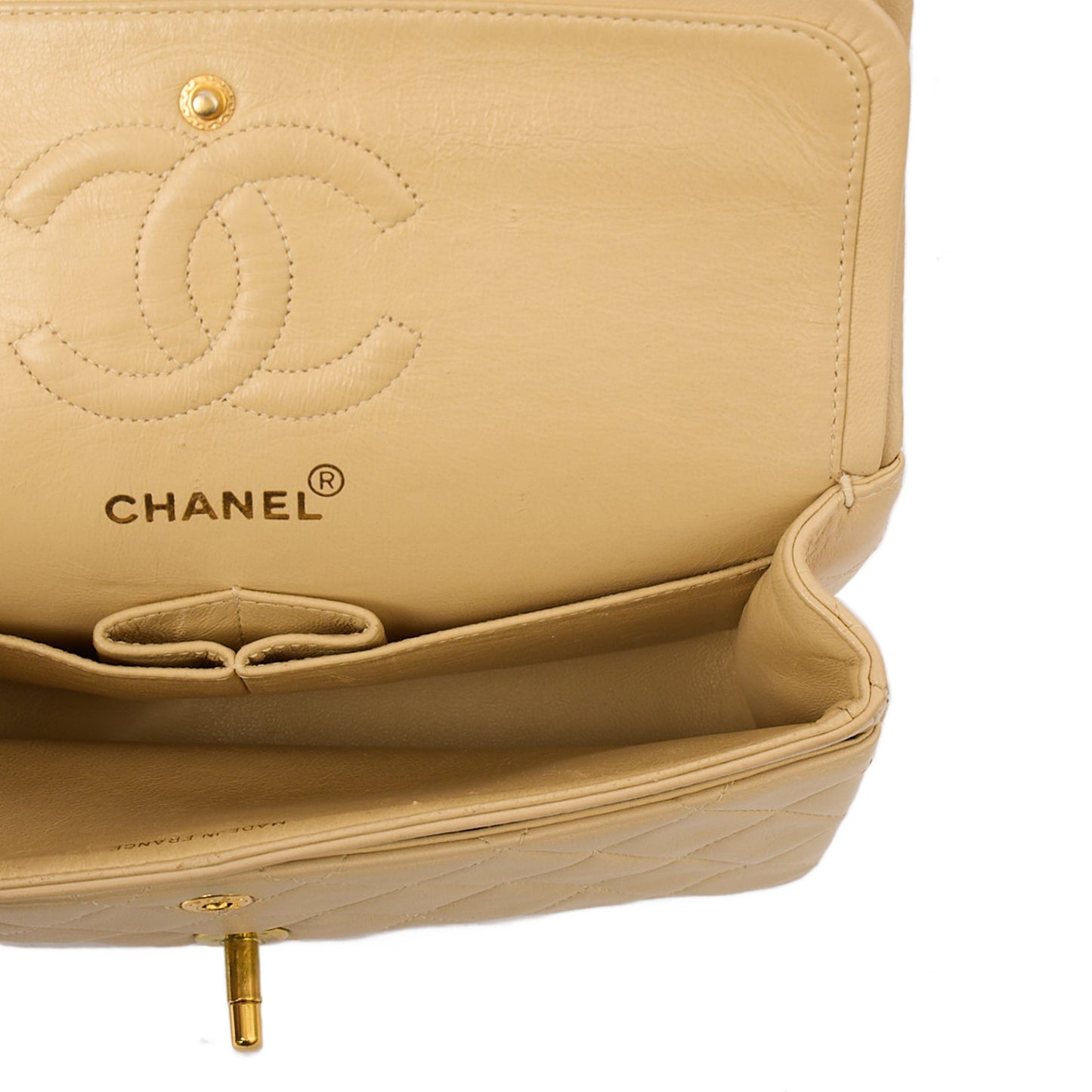 Chanel Shoulder Bag Classic Double Flap - Small in Neutral, Lambskin Leather — Alternate View 13