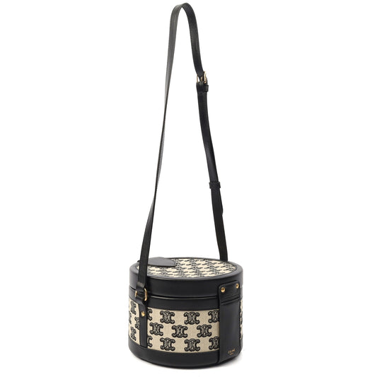 Celine Shoulder Bag Triomphe Oval Crossbody in Black, Fabric — Side View