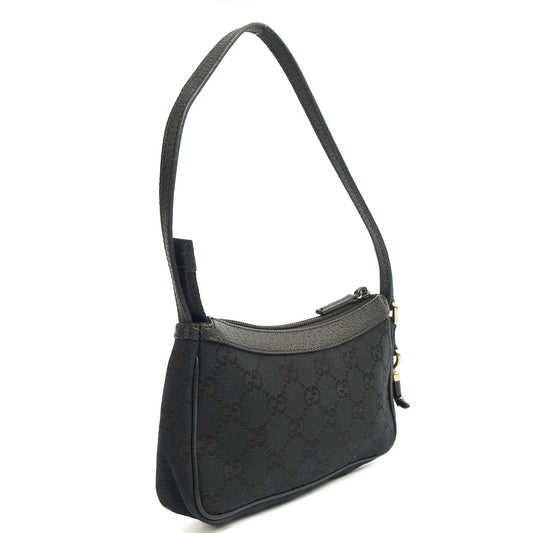 Gucci Mini Bag Pochette in Black, GG Canvas — Side View